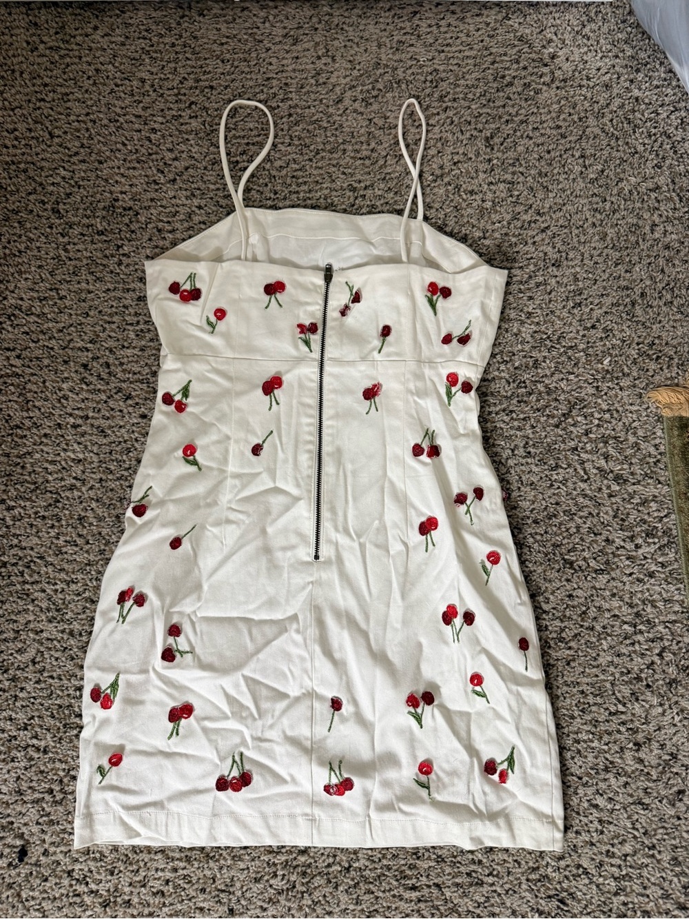 Anthropologie White Cherry-Print Spaghetti Strap Mini Dress ⭐️ NEVER WORN⭐️ - Picture 2 of 3